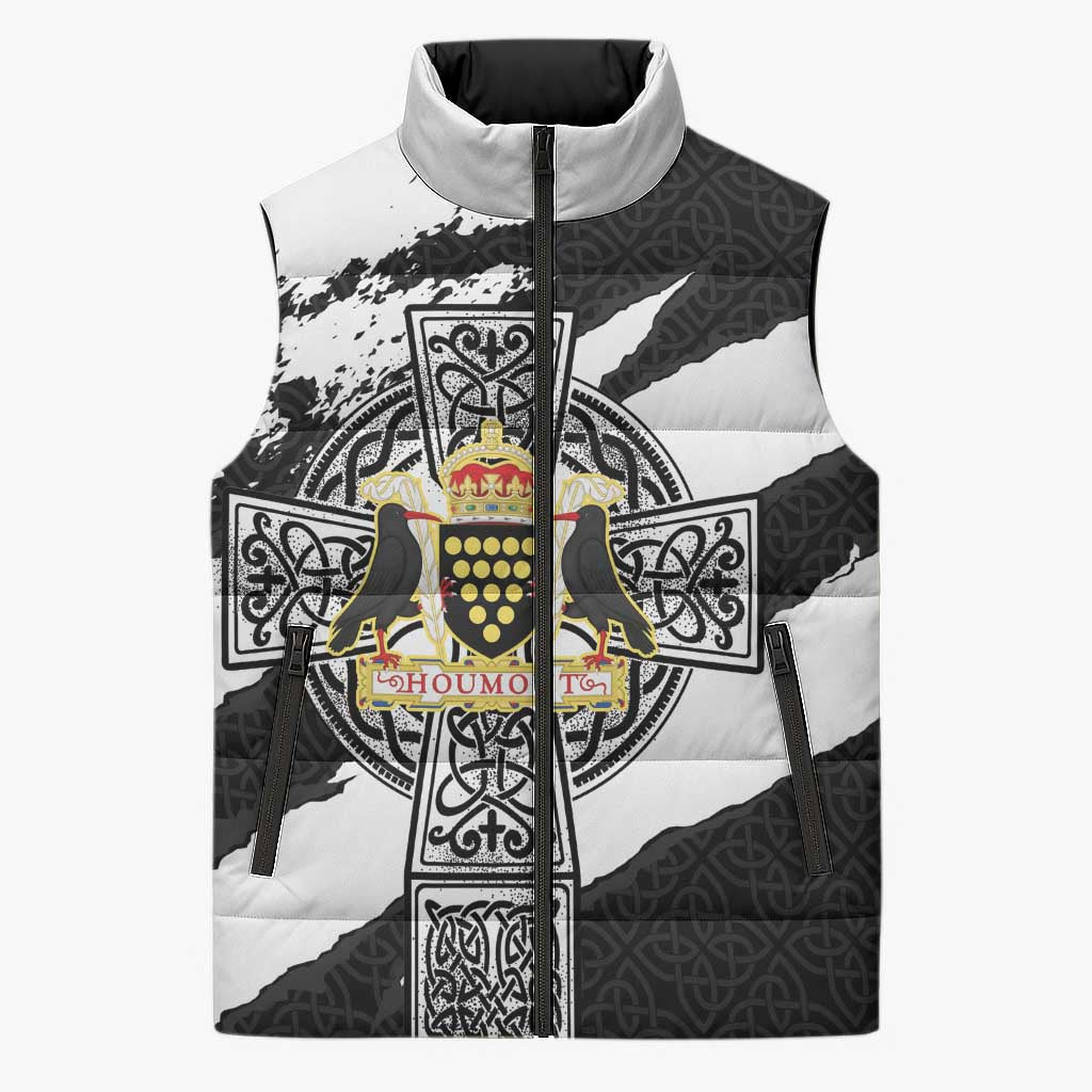 Cornwall Celtic Cross Sleeveless Puffer Jacket Coat Of Arms - Wonder Print Shop