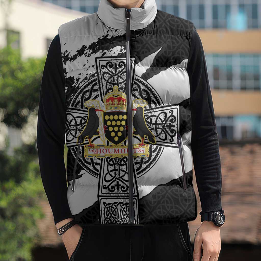 Cornwall Celtic Cross Sleeveless Puffer Jacket Coat Of Arms - Wonder Print Shop