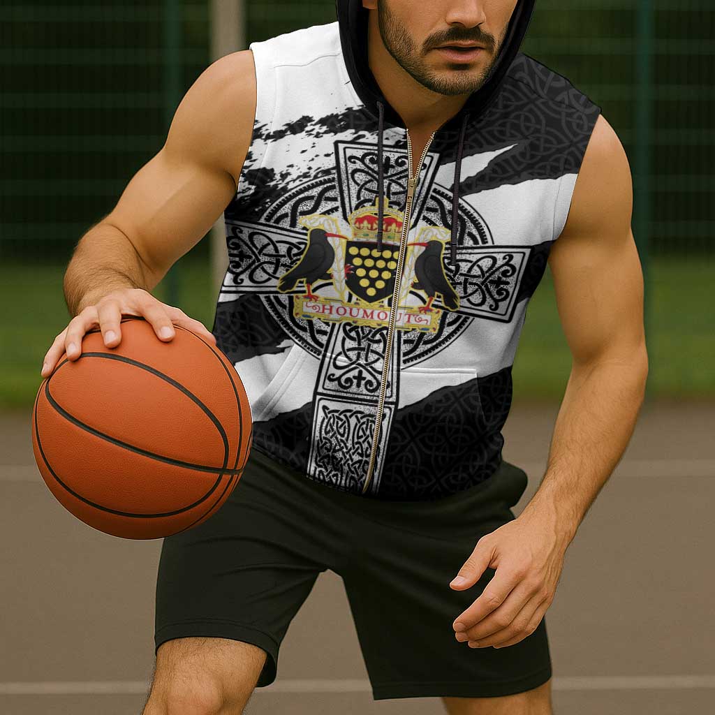 Cornwall Celtic Cross Sleeveless Zip Hoodie Coat Of Arms - Wonder Print Shop
