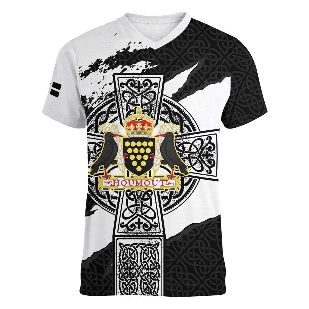 Cornwall Celtic Cross Women V-Neck T-Shirt Coat Of Arms - Wonder Print Shop