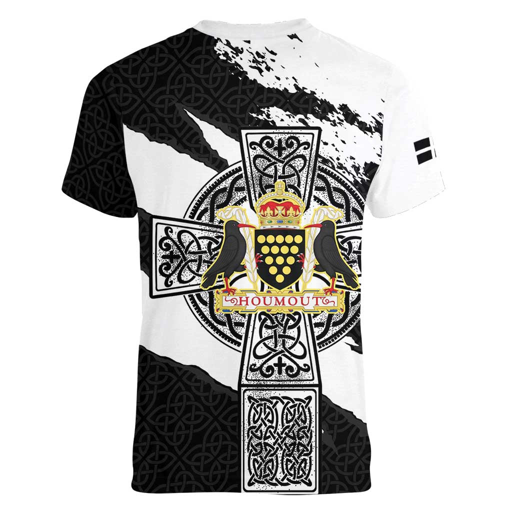 Cornwall Celtic Cross Women V-Neck T-Shirt Coat Of Arms - Wonder Print Shop