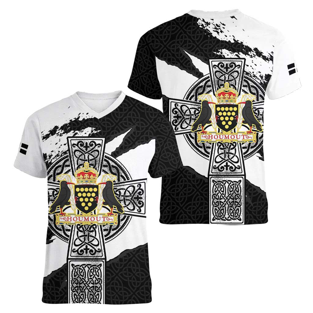 Cornwall Celtic Cross Women V-Neck T-Shirt Coat Of Arms - Wonder Print Shop