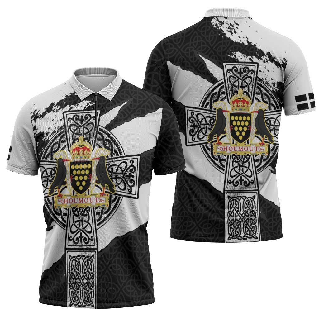 Cornwall Celtic Cross Zipper Polo Shirt Coat Of Arms - Wonder Print Shop