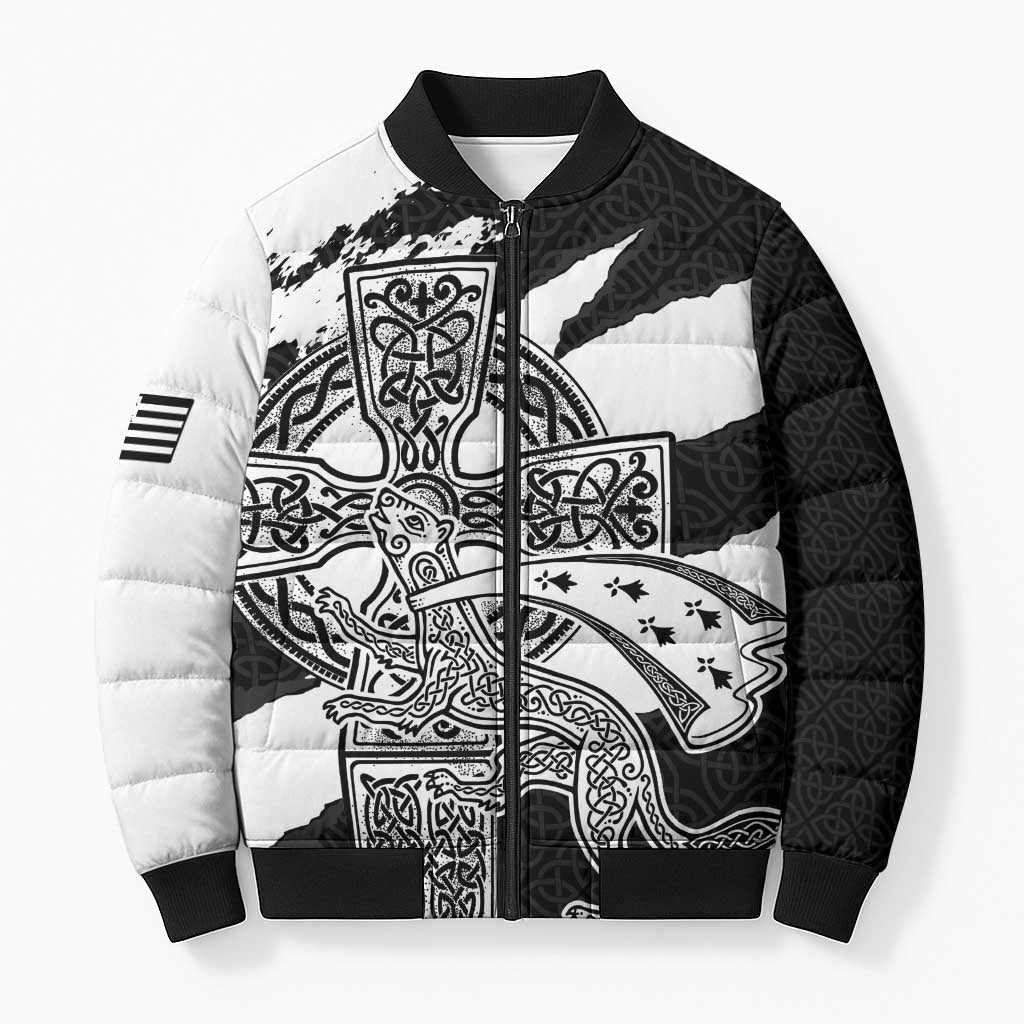 Brittany Celtic Cross Bomber Puffer Jacket Celtic Pattern - Wonder Print Shop