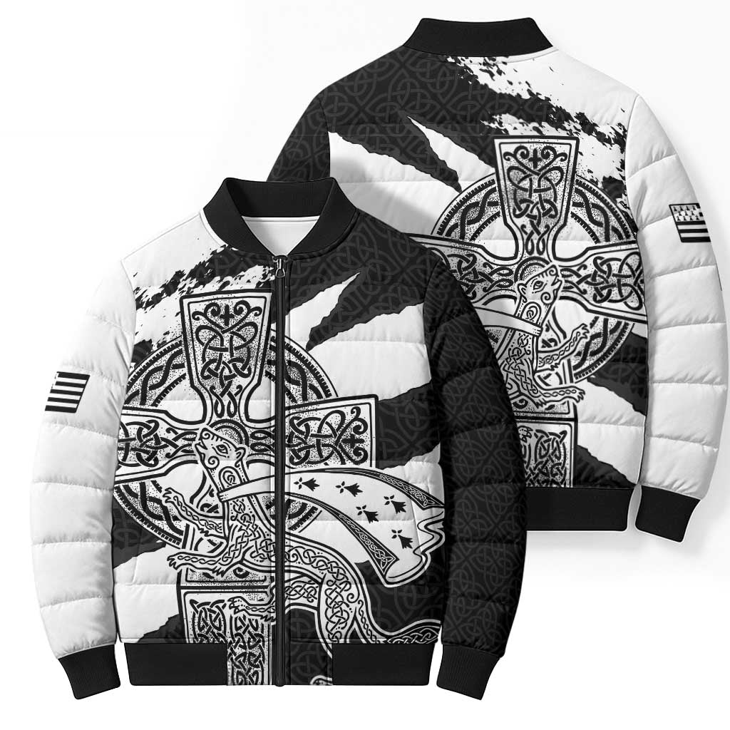 Brittany Celtic Cross Bomber Puffer Jacket Celtic Pattern - Wonder Print Shop