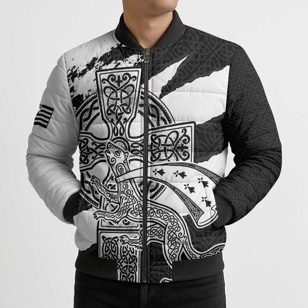 Brittany Celtic Cross Bomber Puffer Jacket Celtic Pattern - Wonder Print Shop