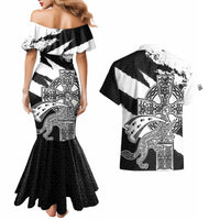 Brittany Celtic Cross Couples Matching Mermaid Dress and Hawaiian Shirt Celtic Pattern - Wonder Print Shop