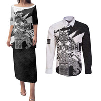 Brittany Celtic Cross Couples Matching Puletasi and Long Sleeve Button Shirt Celtic Pattern - Wonder Print Shop