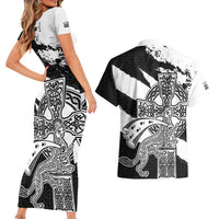 Brittany Celtic Cross Couples Matching Short Sleeve Bodycon Dress and Hawaiian Shirt Celtic Pattern - Wonder Print Shop