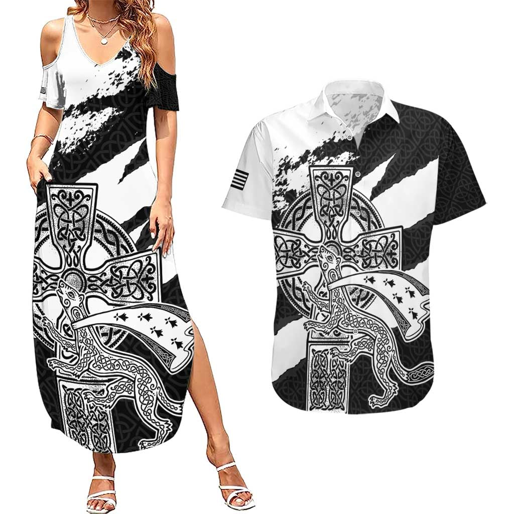 Brittany Celtic Cross Couples Matching Summer Maxi Dress and Hawaiian Shirt Celtic Pattern - Wonder Print Shop