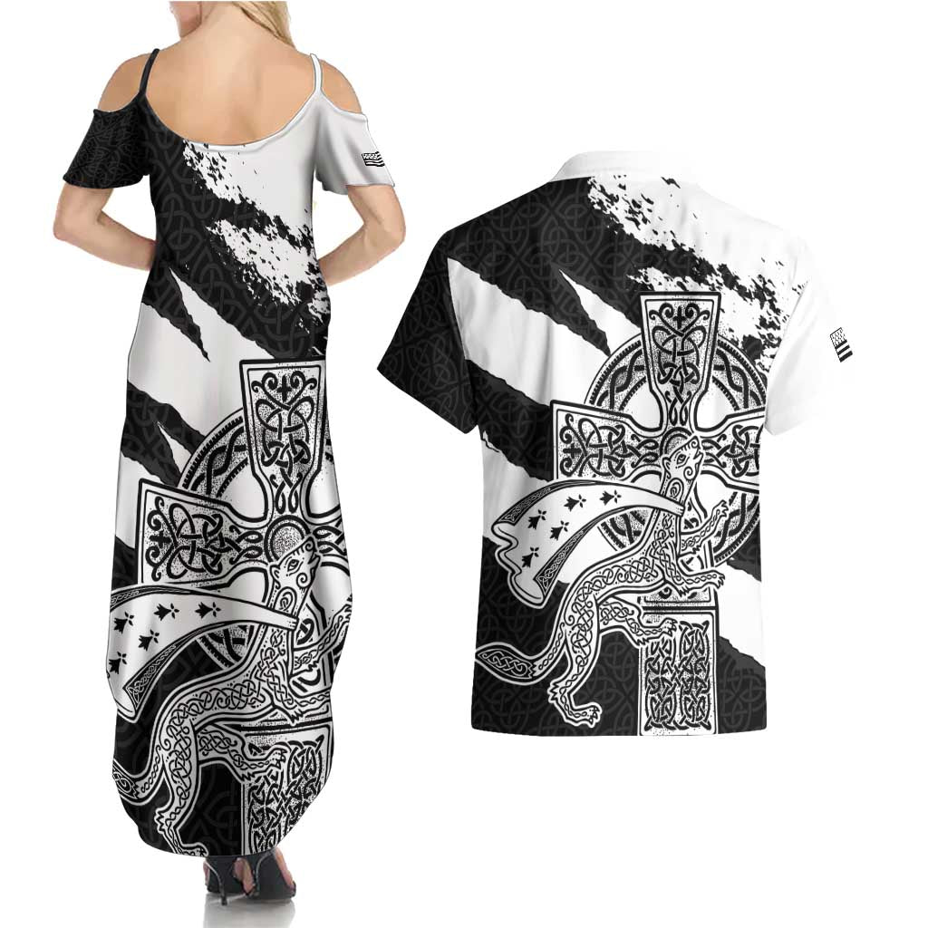Brittany Celtic Cross Couples Matching Summer Maxi Dress and Hawaiian Shirt Celtic Pattern - Wonder Print Shop