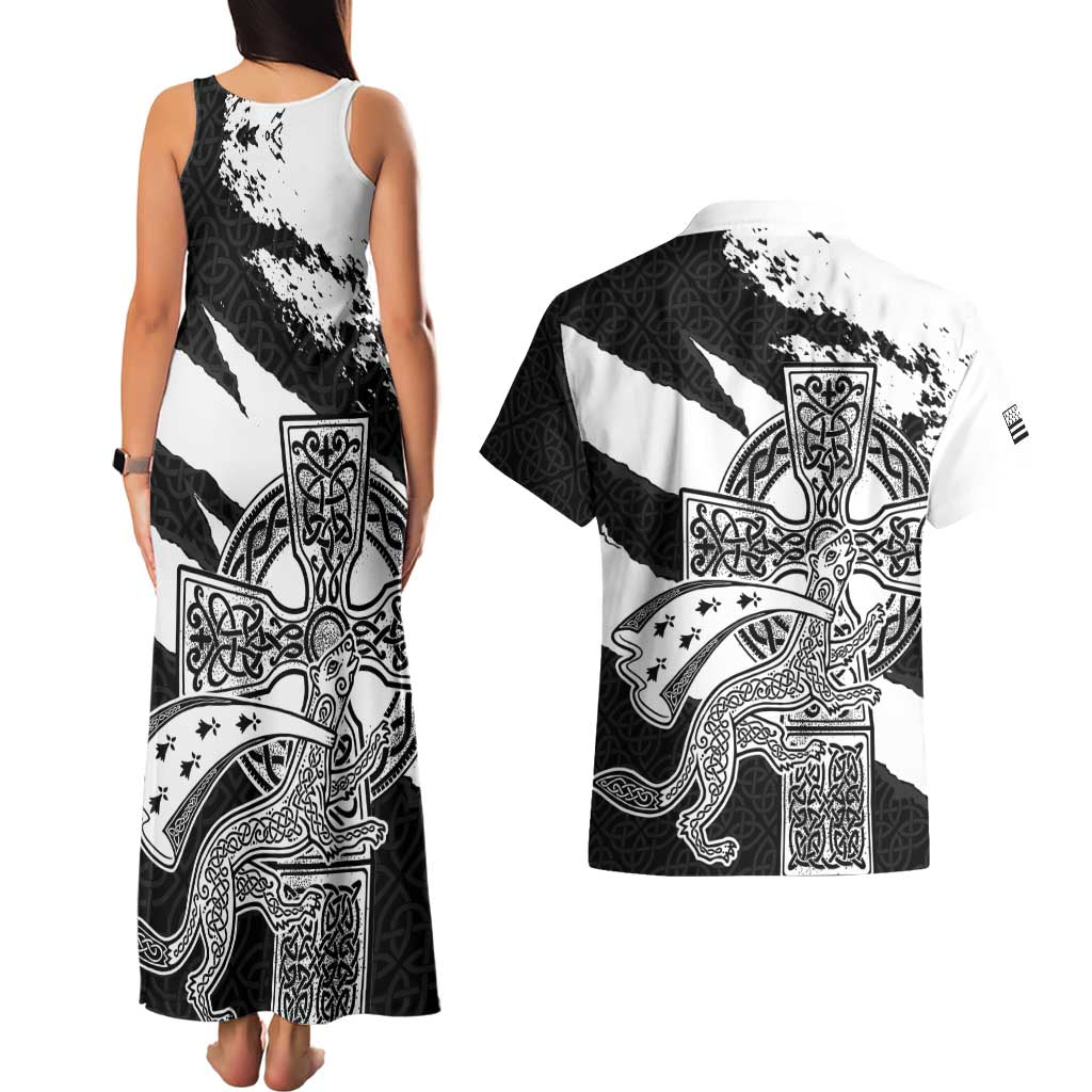 Brittany Celtic Cross Couples Matching Tank Maxi Dress and Hawaiian Shirt Celtic Pattern - Wonder Print Shop