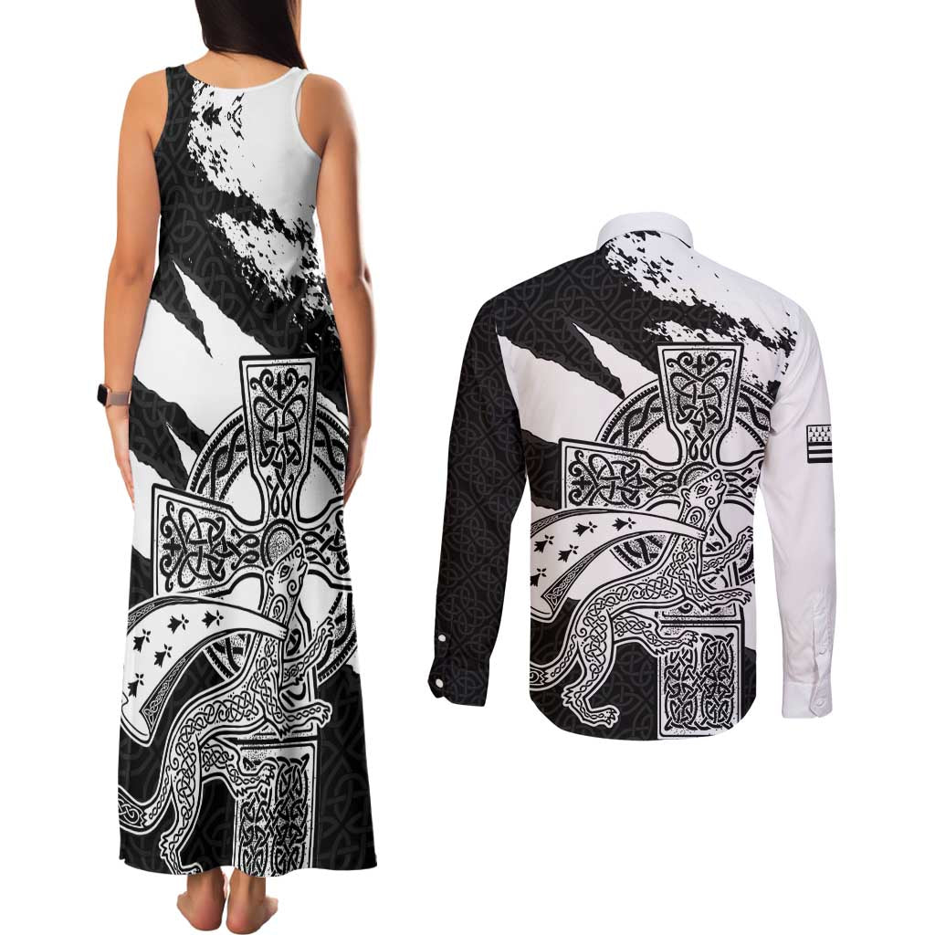 Brittany Celtic Cross Couples Matching Tank Maxi Dress and Long Sleeve Button Shirt Celtic Pattern - Wonder Print Shop