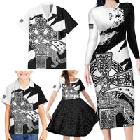 Brittany Celtic Cross Family Matching Long Sleeve Bodycon Dress and Hawaiian Shirt Celtic Pattern - Wonder Print Shop