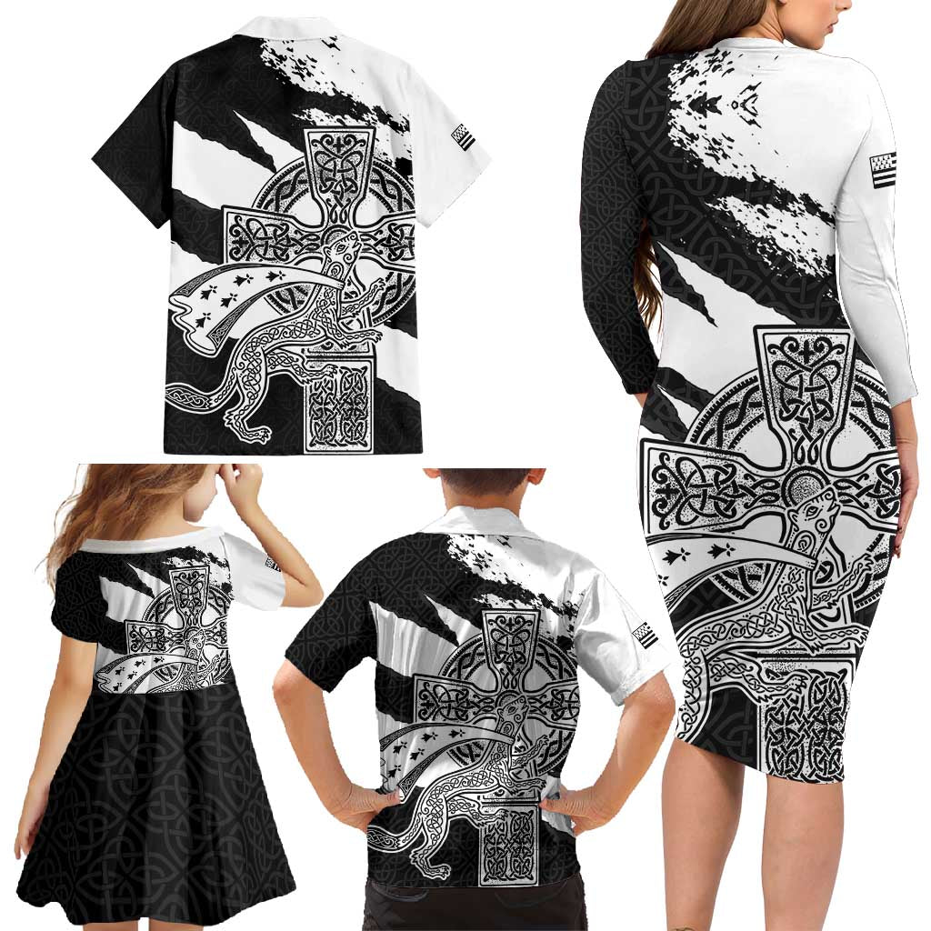 Brittany Celtic Cross Family Matching Long Sleeve Bodycon Dress and Hawaiian Shirt Celtic Pattern - Wonder Print Shop