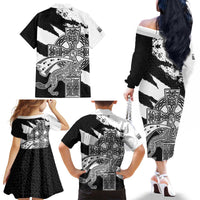 Brittany Celtic Cross Family Matching Off The Shoulder Long Sleeve Dress and Hawaiian Shirt Celtic Pattern - Wonder Print Shop