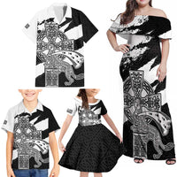 Brittany Celtic Cross Family Matching Off Shoulder Maxi Dress and Hawaiian Shirt Celtic Pattern - Wonder Print Shop