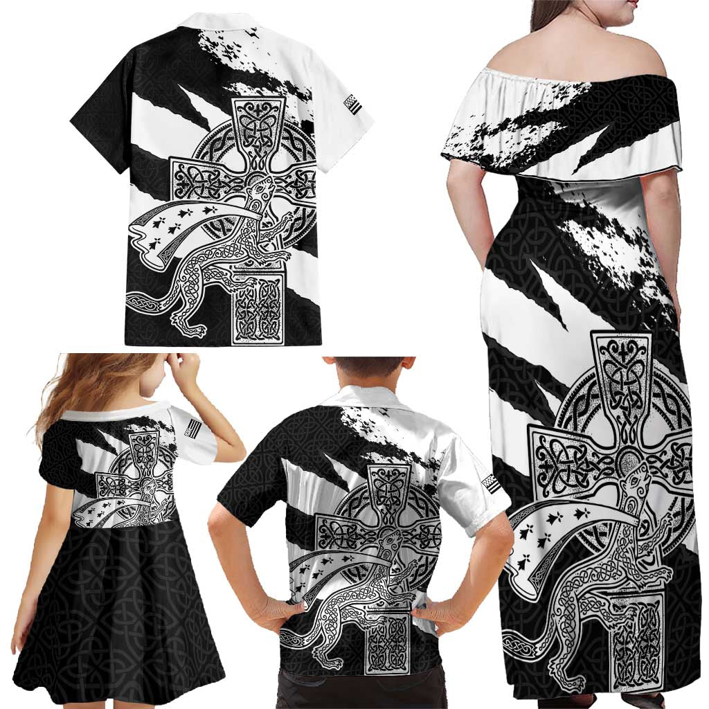 Brittany Celtic Cross Family Matching Off Shoulder Maxi Dress and Hawaiian Shirt Celtic Pattern - Wonder Print Shop