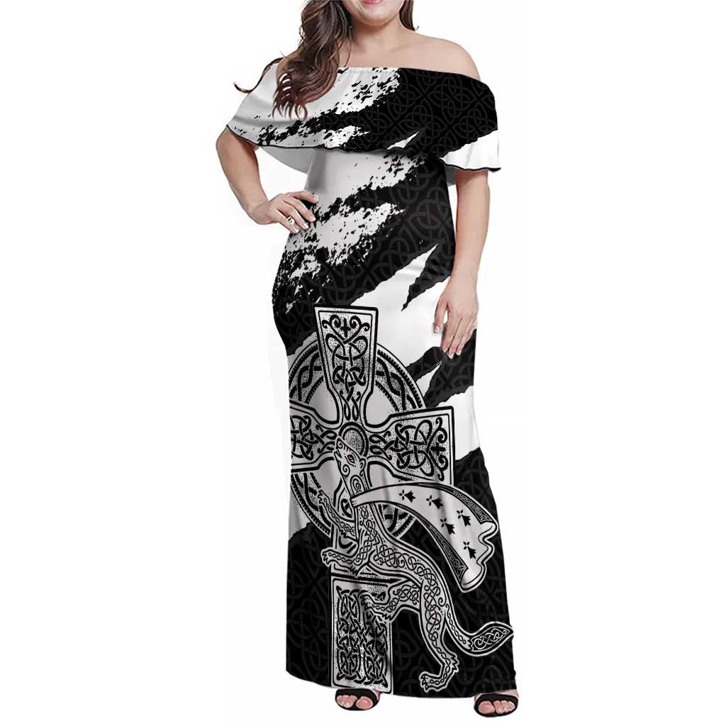 Brittany Celtic Cross Family Matching Off Shoulder Maxi Dress and Hawaiian Shirt Celtic Pattern - Wonder Print Shop