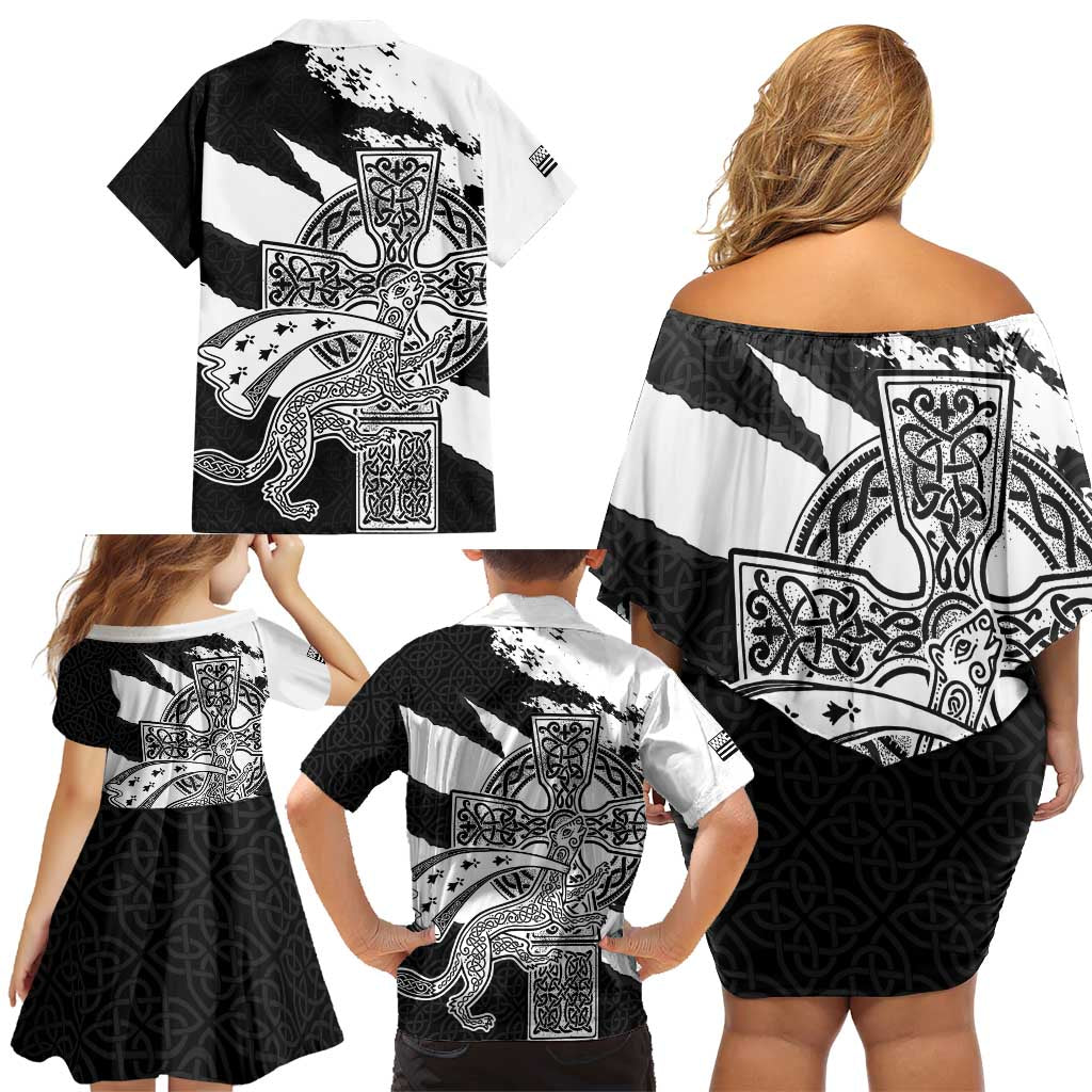 Brittany Celtic Cross Family Matching Off Shoulder Short Dress and Hawaiian Shirt Celtic Pattern - Wonder Print Shop