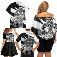 Brittany Celtic Cross Family Matching Off Shoulder Short Dress and Hawaiian Shirt Celtic Pattern - Wonder Print Shop