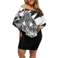 Brittany Celtic Cross Family Matching Off Shoulder Short Dress and Hawaiian Shirt Celtic Pattern - Wonder Print Shop