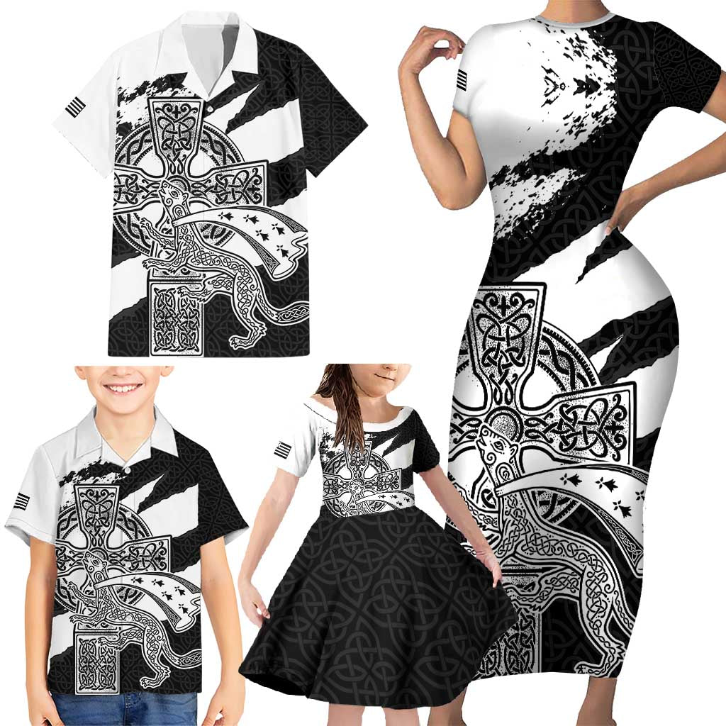 Brittany Celtic Cross Family Matching Short Sleeve Bodycon Dress and Hawaiian Shirt Celtic Pattern - Wonder Print Shop