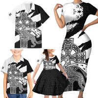 Brittany Celtic Cross Family Matching Short Sleeve Bodycon Dress and Hawaiian Shirt Celtic Pattern - Wonder Print Shop