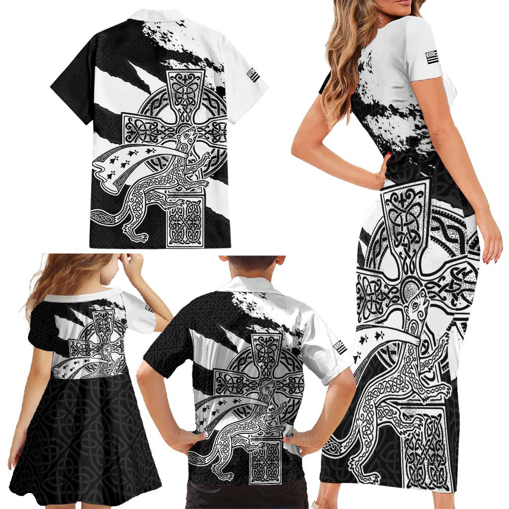 Brittany Celtic Cross Family Matching Short Sleeve Bodycon Dress and Hawaiian Shirt Celtic Pattern - Wonder Print Shop