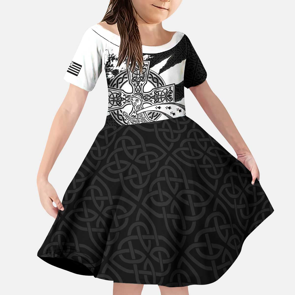 Brittany Celtic Cross Kid Short Sleeve Dress Celtic Pattern - Wonder Print Shop
