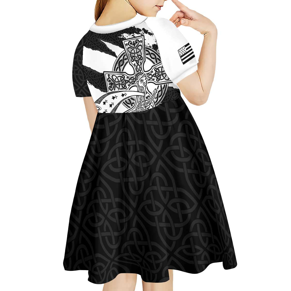 Brittany Celtic Cross Kid Short Sleeve Dress Celtic Pattern - Wonder Print Shop