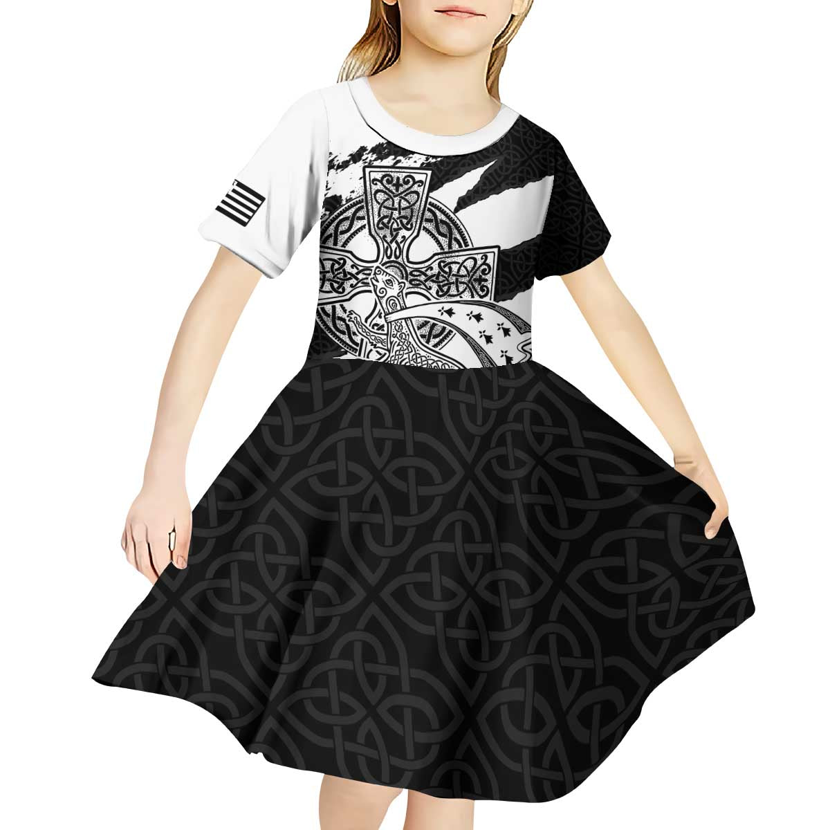 Brittany Celtic Cross Kid Short Sleeve Dress Celtic Pattern - Wonder Print Shop