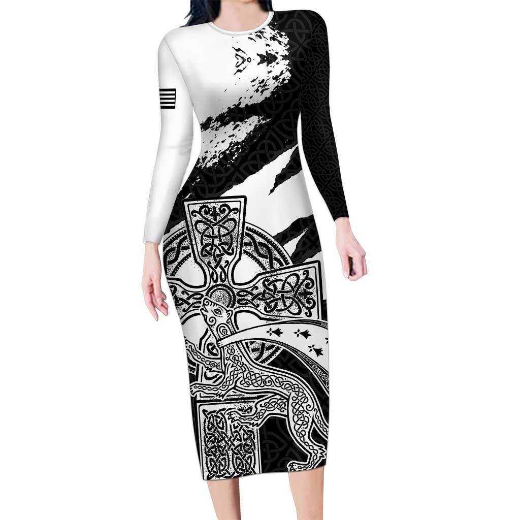 Brittany Celtic Cross Long Sleeve Bodycon Dress Celtic Pattern - Wonder Print Shop