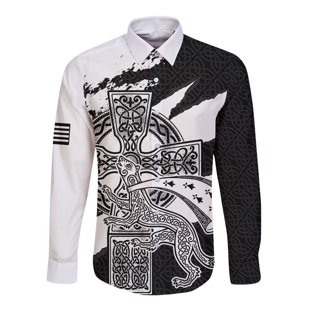 Brittany Celtic Cross Long Sleeve Button Shirt Celtic Pattern - Wonder Print Shop