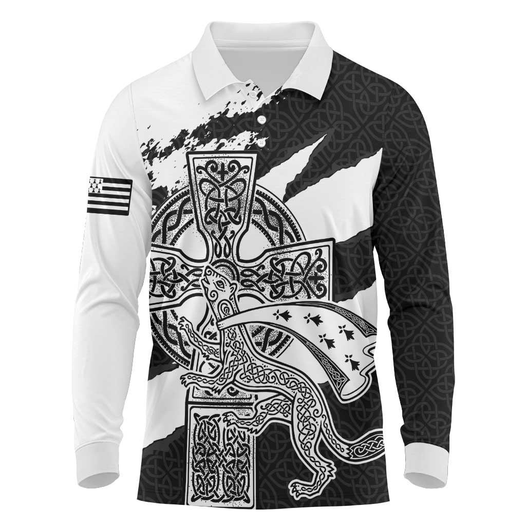 Brittany Celtic Cross Long Sleeve Polo Shirt Celtic Pattern - Wonder Print Shop