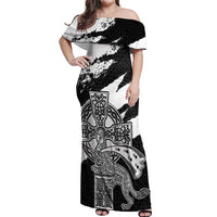 Brittany Celtic Cross Off Shoulder Maxi Dress Celtic Pattern - Wonder Print Shop