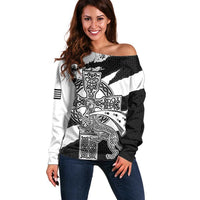 Brittany Celtic Cross Off Shoulder Sweater Celtic Pattern - Wonder Print Shop