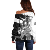 Brittany Celtic Cross Off Shoulder Sweater Celtic Pattern - Wonder Print Shop