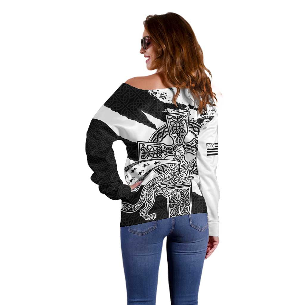 Brittany Celtic Cross Off Shoulder Sweater Celtic Pattern - Wonder Print Shop