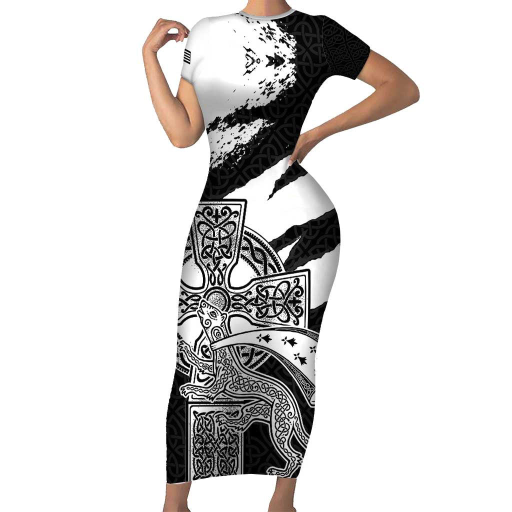 Brittany Celtic Cross Short Sleeve Bodycon Dress Celtic Pattern - Wonder Print Shop