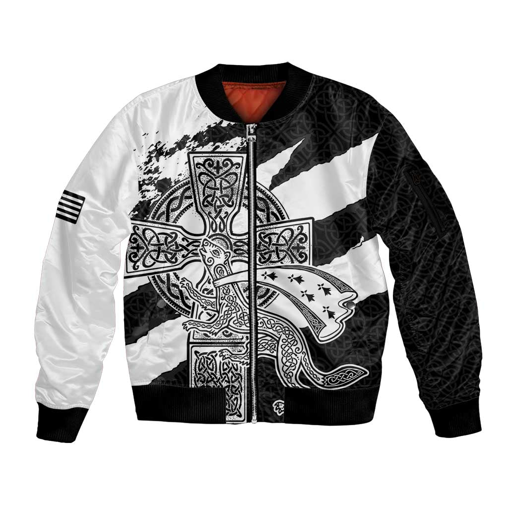 Brittany Celtic Cross Sleeve Zip Bomber Jacket Celtic Pattern - Wonder Print Shop