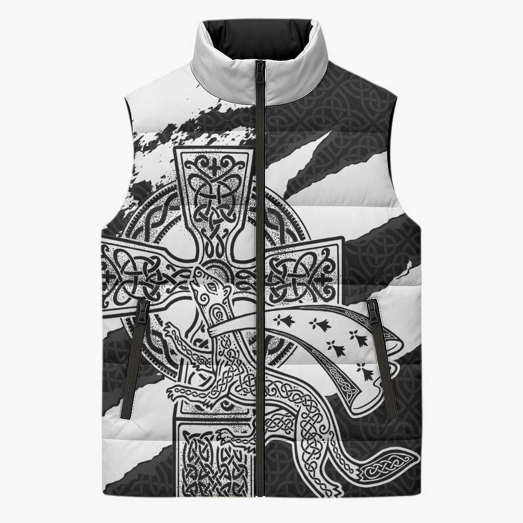 Brittany Celtic Cross Sleeveless Puffer Jacket Celtic Pattern - Wonder Print Shop