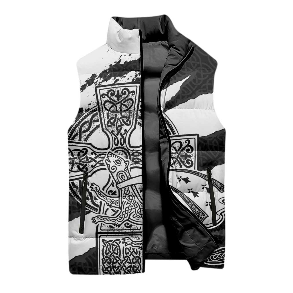 Brittany Celtic Cross Sleeveless Puffer Jacket Celtic Pattern - Wonder Print Shop