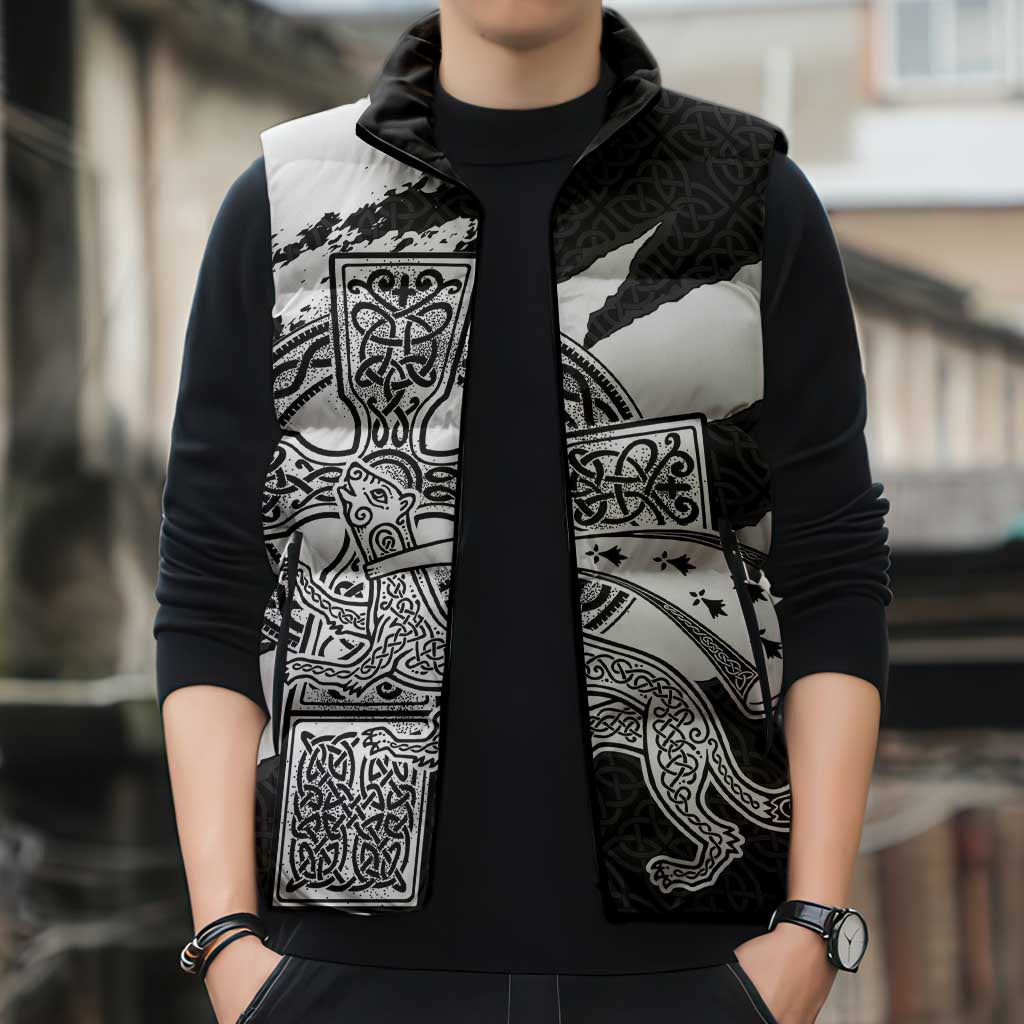 Brittany Celtic Cross Sleeveless Puffer Jacket Celtic Pattern - Wonder Print Shop