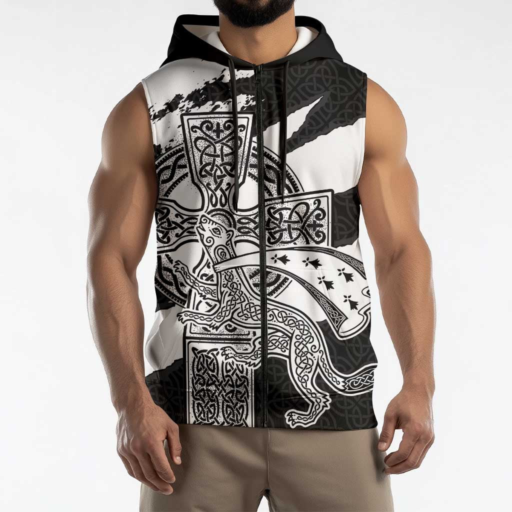 Brittany Celtic Cross Sleeveless Zip Hoodie Celtic Pattern - Wonder Print Shop