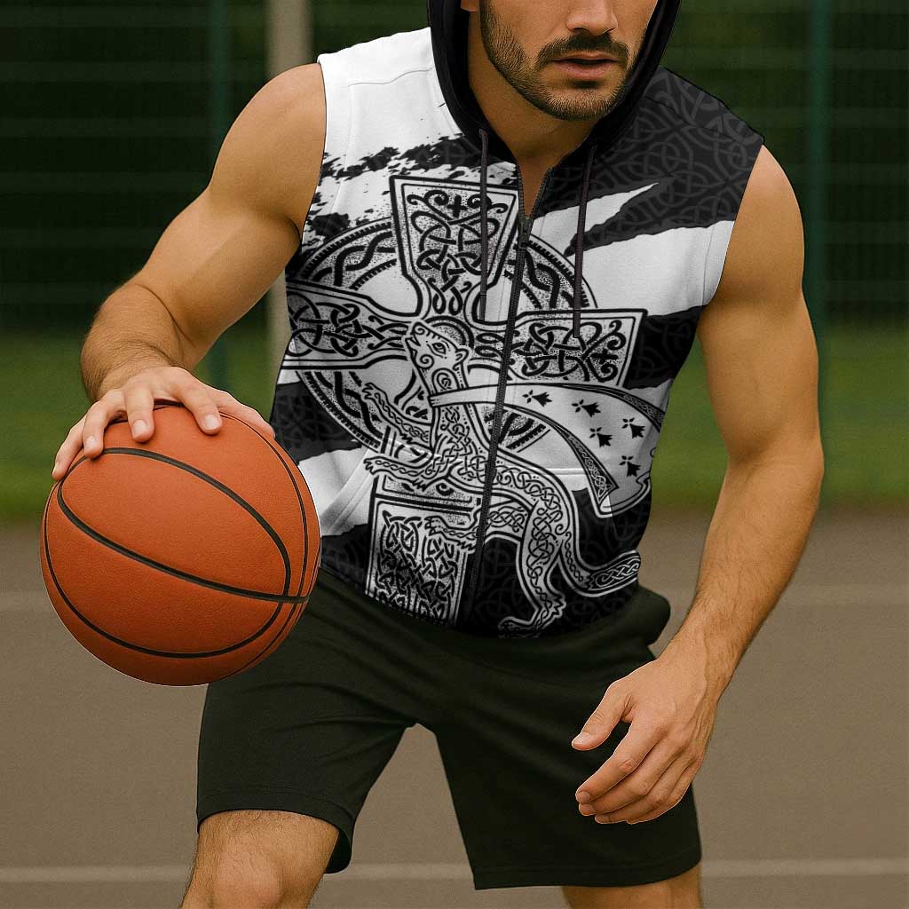 Brittany Celtic Cross Sleeveless Zip Hoodie Celtic Pattern - Wonder Print Shop