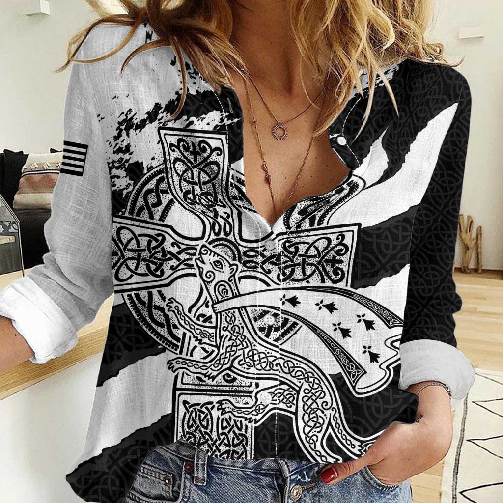 Brittany Celtic Cross Women Casual Shirt Celtic Pattern - Wonder Print Shop