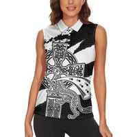 Brittany Celtic Cross Women Sleeveless Polo Shirt Celtic Pattern - Wonder Print Shop