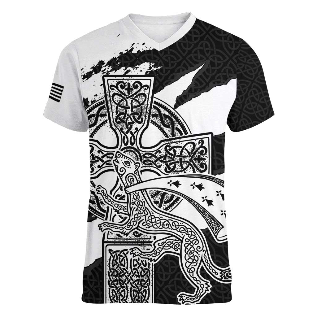 Brittany Celtic Cross Women V-Neck T-Shirt Celtic Pattern - Wonder Print Shop