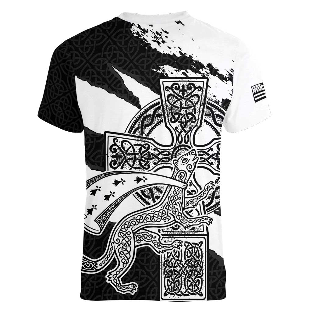 Brittany Celtic Cross Women V-Neck T-Shirt Celtic Pattern - Wonder Print Shop